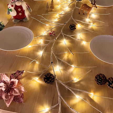 TURNMEON 6Ft 54 LED Lighted Birch Garland Prelit Branches with Timer 8 Modes Warm White Lights Battery Operated Prelit Twig Vine Garland for Mantle Fireplace Table Christmas Decorations Indoor Outdoor