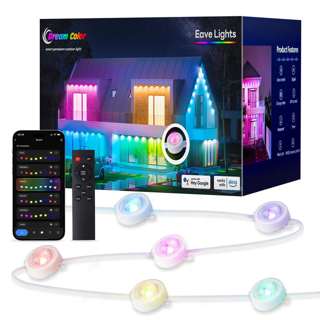 Pak Permanent Outdoor Lights, 50FT Smart RGB+IC LED Lights for House - IP67 Waterproof Eave Lights for Halloween, Christmas & Parties - DIY Multiple Scene Modes, Works with Alexa & Google Assistant