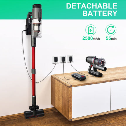 Cordless Stick Vacuum Cleaner, 55 Minutes Runtime, 450W Motor, Led Touch Display, Dust Sensor Technology, Adjustable 7 Power Modes For Hardwood Floors, Carpet, Pet Haire21 Pro, Red