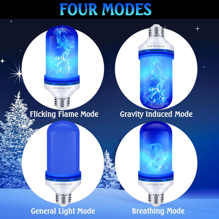 CPPSLEE LED Flame Light Bulbs, 4 Modes Flickering Light Bulbs, E26 Base Fire Flame Bulb, Christmas Decorations Outdoor Indoor, Christmas Light Bulbs (Blue, 4 Pack)