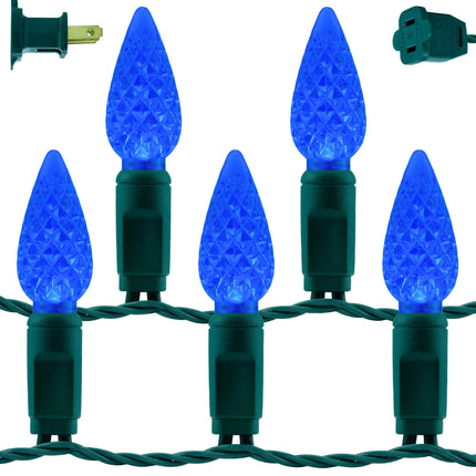 YULETIME Blue C6 Strawberry LED Christmas Lights, 33 ft 100 Count 4" Spacing One-Piece High Waterproof UL String Light (Blue)