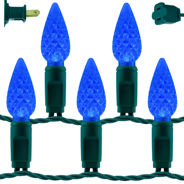 YULETIME Blue C6 Strawberry LED Christmas Lights, 33 ft 100 Count 4" Spacing One-Piece High Waterproof UL String Light (Blue)