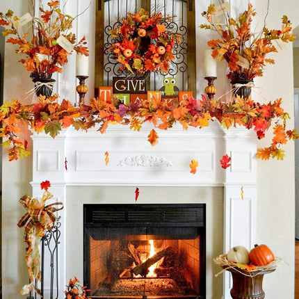 Artiflr 3 Pack Fall Maple Leaf Garland Artificial Maple Garland, Autumn Hanging Fall Leave Vines for Indoor Outdoor Wedding Thanksgiving Dinner Party Decor