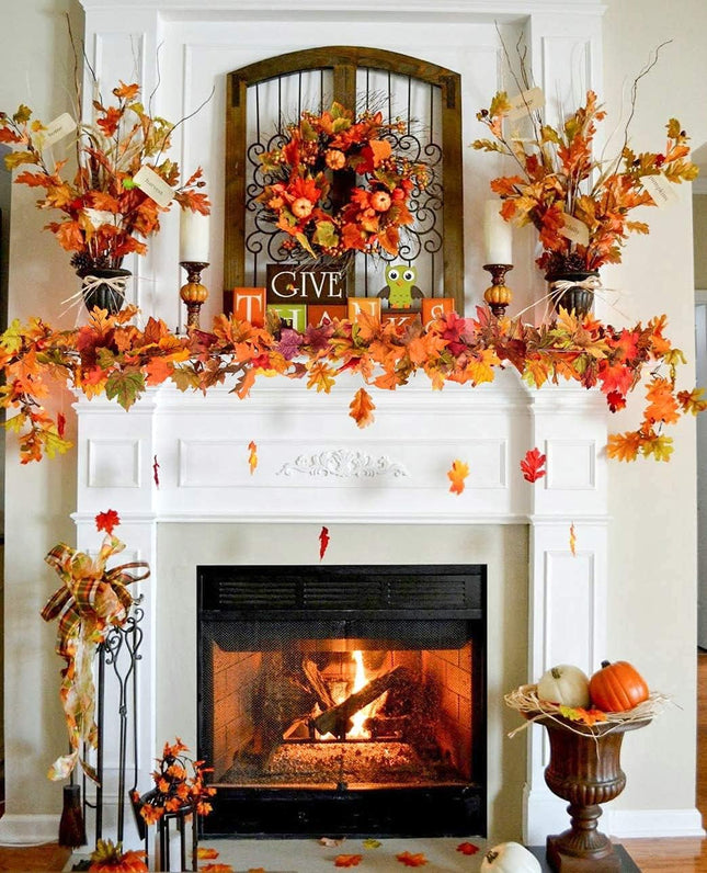 Artiflr 3 Pack Fall Maple Leaf Garland Artificial Maple Garland, Autumn Hanging Fall Leave Vines for Indoor Outdoor Wedding Thanksgiving Dinner Party Decor
