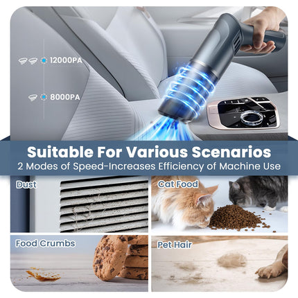 Car Vacuum Handheld Vacuum Cordless 120W12Kpa Strong Suction Portable Hand Vacuum Cordless Rechargeable, Powerful Mini Vacuum Wireless Car Vacuum Cleaner For Car Hair Hardwood Floor Home Office