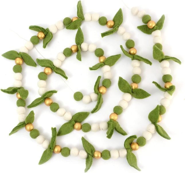 Glaciart One Magnolia Leaf Garland - Faux Greenery for Living Room, Bedroom, Nursery - Natural Zealand Wool, Hand Felted in Nepal - Suitable for Christmas, Thanksgiving, Wedding Decorations - 7ft.