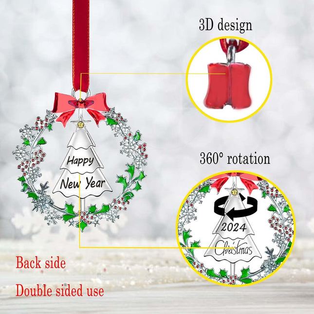 Christmas Ornament with Metal Christmas Wreath,Funny Holiday Xmas Keepsake Pendant,Shiny Silver Christmas Tree Ornaments Decorated with Snowflakes,Holiday Decorative s for Family Friends