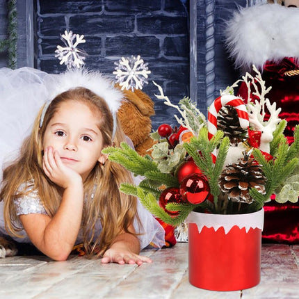 Mini Christmas Tree, Mini Tabletop Christmas Tree Decor for Desk Bedroom Office Home Small Christmas Decorations with Red Christmas Ball Santa Figure Pine Cones for Holiday