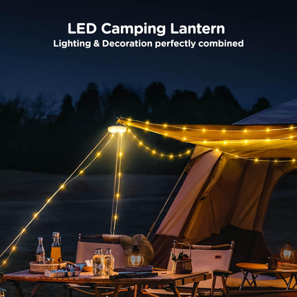 Camping String Lights, 2 in 1 Quick Storage 32.8FT Rechargeable Tent Lights String with 8 Lighting Modes, Hanging Waterproof Portable LED Lamp for Bedroom Yard Decor Christmas Camping Essentials