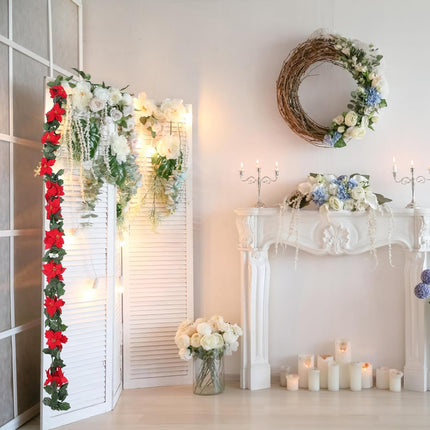 Artibetter Artificial Christmas Garland Red Poinsettia Christmas Garland with Poinsettia Flowers Fairy Fireplace Decor for Xmas Party Winter Wedding 1.7M