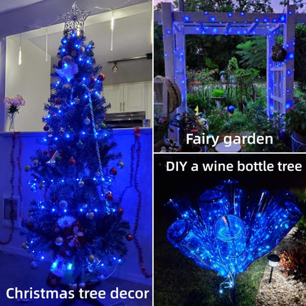 WAKAKA 2 PCS Blue Solar Fairy Lights Outdoor Waterproof, Each 66ft 200 LED Solar String Lights, 8 Modes Blue Solar Christmas Lights