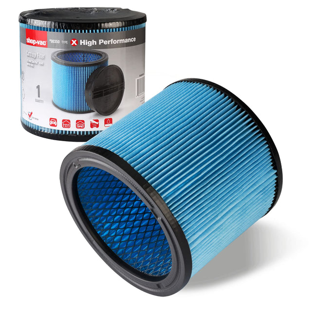 Shopvac High Performance 903509030490344 Cartridge Filter, Fits Most 416 Gallon Shopvac Wetdry Vacuums, High Efficiency Nanofiber Filtration Paper, Reusable, 1 Pack