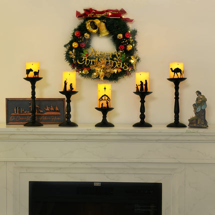 Homemory Flameless Christmas Nativity Scene Candles, Battery Operated LED Pillar Religion Candles, Nativity Sets Indoor Outdoor Decorations for Xmas Holiday Home Decor, with Remote and Timer, Set of 5