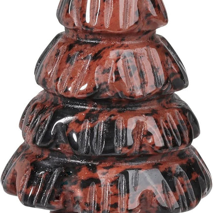 1.97" Handheld Mini Christmas Tree Table Ornament Home Office Desk Decor for Christmas Reiki, Healing Crystal Feng Shui Good Luck Stone, Mahogany Obsidian