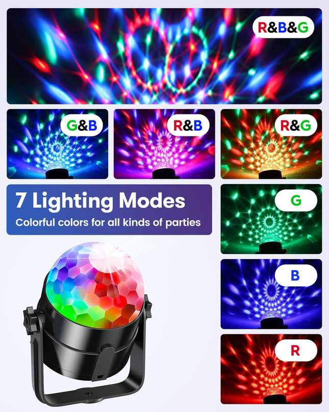 2-Pack Disco Light Party Light Sound Activated DJ Strobe Light 7 Colors Light for Indoor Room Birthday Rave Karaoke Halloween Christmas Wedding Show Bar Club Decoration
