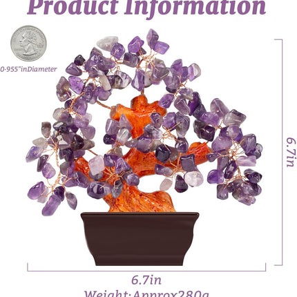 Natural Amethyst Crystal Money Tree for Office Home Room Desk Decor Spiritual Meditation Positive Energy Feng Shui Crystals Healing Stones Luck Wealth Bonsai Trees Birthday s for Women