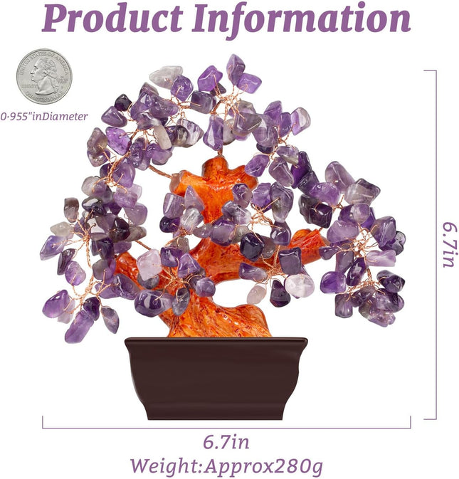 Natural Amethyst Crystal Money Tree for Office Home Room Desk Decor Spiritual Meditation Positive Energy Feng Shui Crystals Healing Stones Luck Wealth Bonsai Trees Birthday s for Women