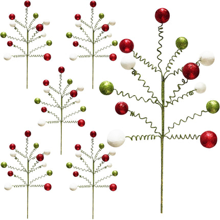 6 Pieces Christmas Tree Picks Sprays Christmas Tree Topper Decoration Glitter Ball Toppers for Christmas Tree Wreath Decoration Party Home Supply (Style C)