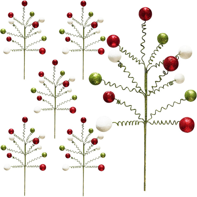 6 Pieces Christmas Tree Picks Sprays Christmas Tree Topper Decoration Glitter Ball Toppers for Christmas Tree Wreath Decoration Party Home Supply (Style C)