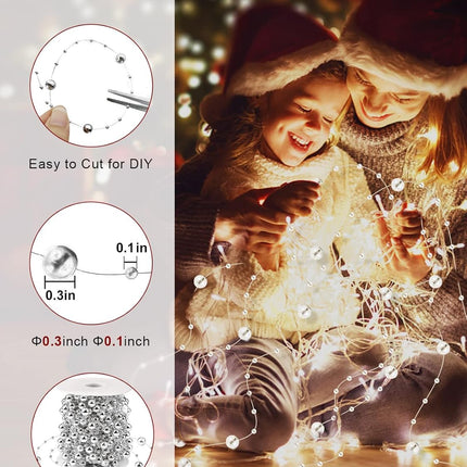 Christmas Tree Beads Garland Decorations - 66Ft Strands Chain Pearls Beads String for DIY Christmas Tree Wreath, Xmas Decor Beaded Garlands for Stairs Fireplace Wedding Holiday Party (Silver)