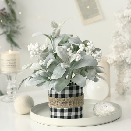 Flocked Lambs Ear Tabletop Mini Small Table Top Winter Christmas Tree,10" Artificial Little Potted for Christmas Decor, for Home Indoor Holiday.