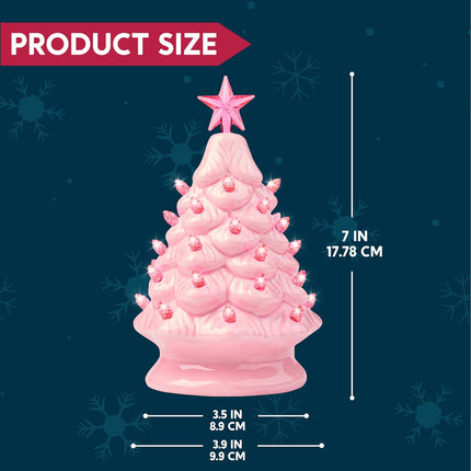 Joiedomi 7" Pink Ceramic Christmas Tree, Prelit Tabletop Christmas Tree with Extra Clear Top Star & Bulbs for Best Desk Decoration