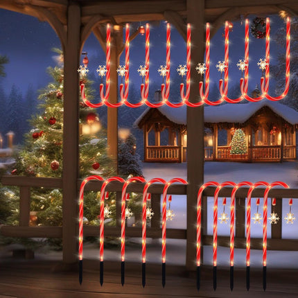 Christmas Candy Cane Lights with Snowflake, Solar Christmas Pathway Lights Outdoor Waterproof Landscape Lights Christmas Decorative Lights for Patio Garden Yard Street Park Christmas Holiday, 10 Pack