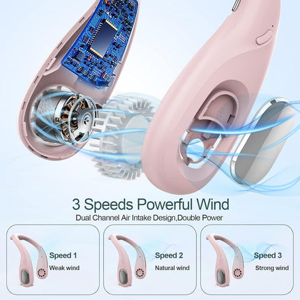 Personal Fan,Portable Neck Fan Rechargeable,HandsFree Bladeless Fan With ThreeSpeed Change,360° Surround Airflow Personal Cooling