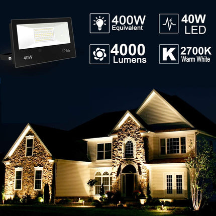 LED Flood Light Outdoor, 40W RGB Color Changing 4000 Lumens FloodLight, DIY Strobe Mode, 120 Colors Uplight, Timing, RGBW 2700K Warm White, IP66 Waterproof Spotlight (2 Pack)