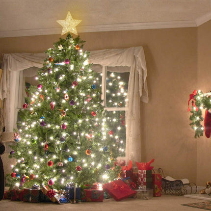 10Inches LED Christmas Tree Topper: Christmas Tree Star Topper Xmas Glitter Gold Hollow Star Treetop Topper Christmas Ornaments for Christmas Tree Decor(not Included Battery)