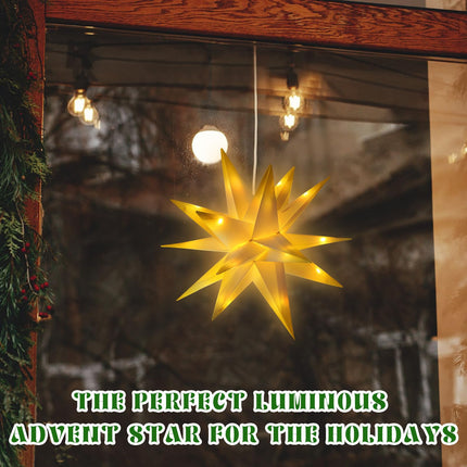 Riakrum Christmas Moravian Star Light Large Moravian Star Christmas Tree Topper Hanging Outdoor Xmas Star String Lights LED Bethlehem Star Porch Light, Advent Star (1 Pcs,10 Inch)