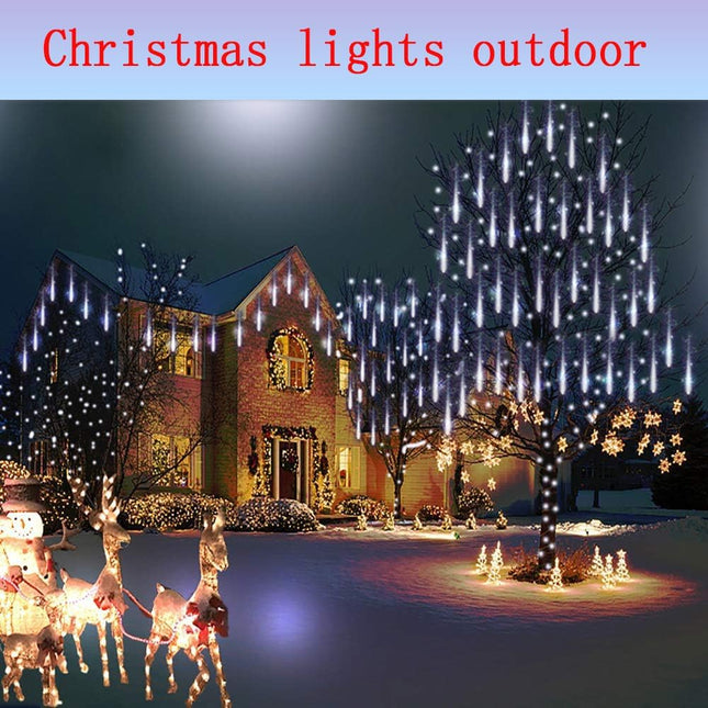 Outdoor Christmas Lights: 24Tubes(Equivalent to 3 Sets of 8-Tubes) Meteor Shower Lights Icicle White Christmas Lights Outdoor for Xmas Tree Halloween Decoration Wedding Party Window