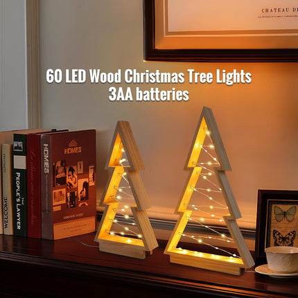2 PCS Wood Christmas Tree with Lights, Tabletop Decor Christmas Farmhouse Centerpiece Xmas Tree Sign for for Holiday Home Decor,Christmas Holiday Decorations Set