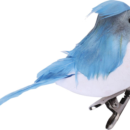 12pcs Artificial Blue Christmas Ornaments with Clip and Real Birds Tail Feathers,Light Blue Bird Feather Craft Decoration for Christmas Tree Decor