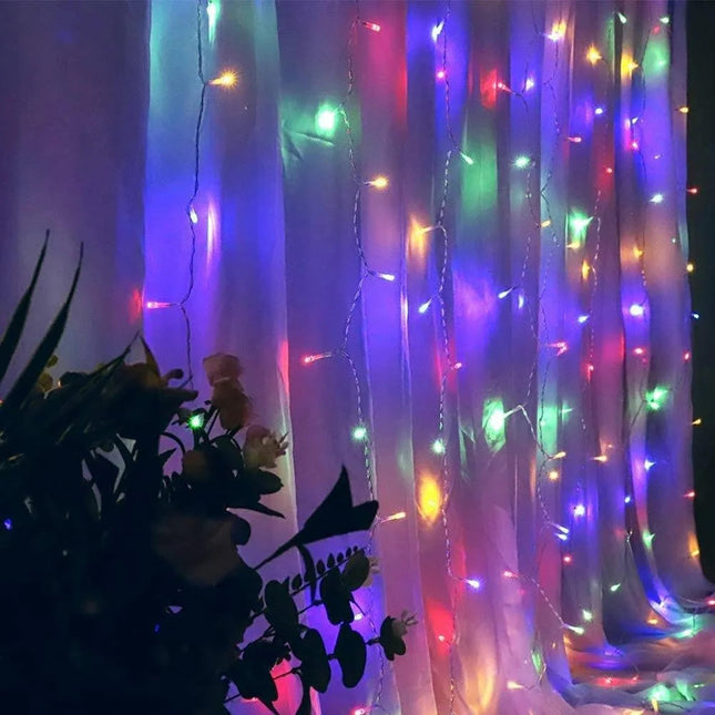 weillsnow 304 LED Solar Curtain Lights Remote Control with 8 Modes, Outdoor Christmas Lights Waterproof for Window Patio Garden Balcony Wedding Party Christmas Decorations (Multicolor)