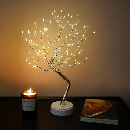 Twinkling Tree Fairy Light Spirit Tree Lamp Bonsai Tree Light, Fairy Light Tree, Cute Room Decor Aesthetic Decor, Night Light Lamp, Twinkle Tree, (Silver Branches 108 LED)