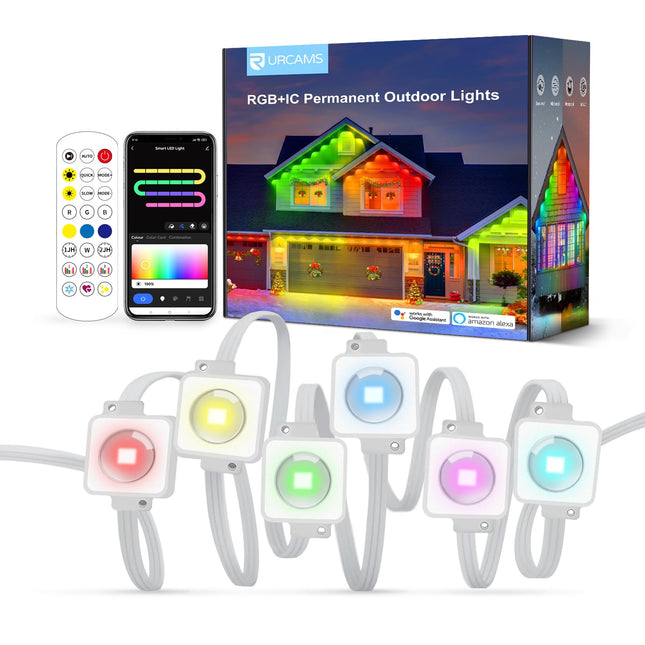 Permanent Outdoor Lights Pro,120ft Smart RGB+IC Outside Lights with 80 LEDs, IP65 Waterproof Eaves Lights for Christmas All Holiday Decorations, Work with Alexa, Google