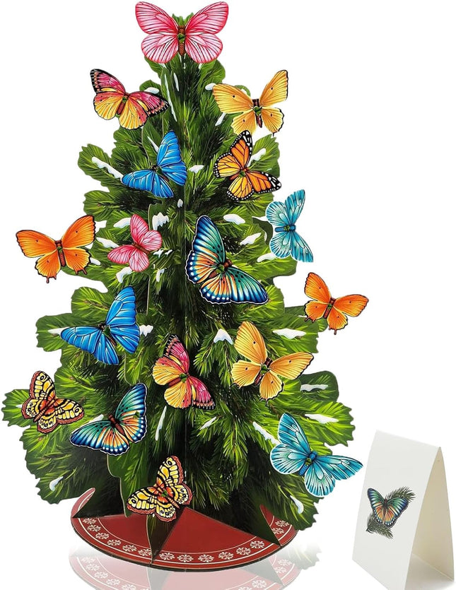 3D Popup Christmas Tree with Detachable Butterfly Ornaments,Paper Christmas Tree with Envelope and Card Christmas Decorations Indoor,Holiday Christmas Decorations Pop Up Winter Tree s for Her