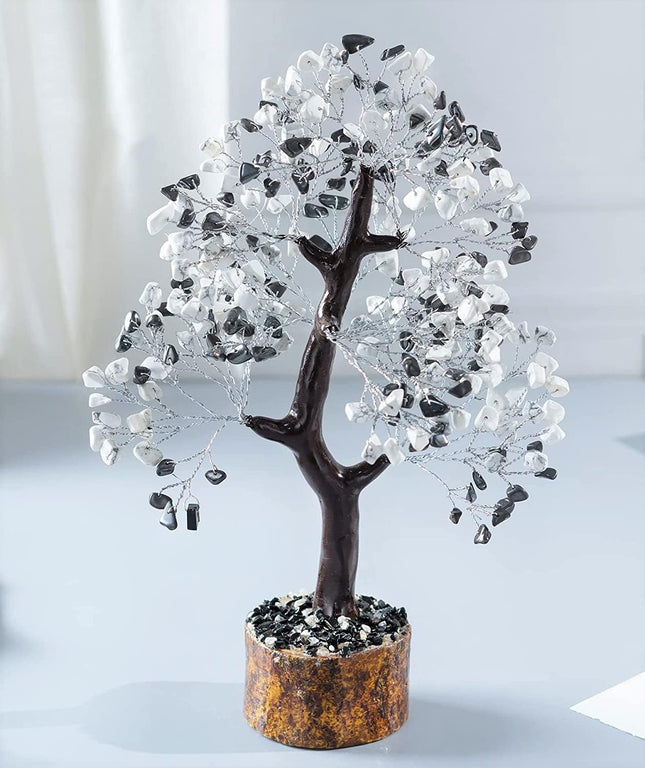 Hematite & Howlite Silver Wire Crystal Tree - Gemstone Tree of Life, Healing Crystal, Handmade Bonsai Tree, Chakra Tree, Positive Energy, Crystal Meditation Tree, Spiritual , Home Decoration
