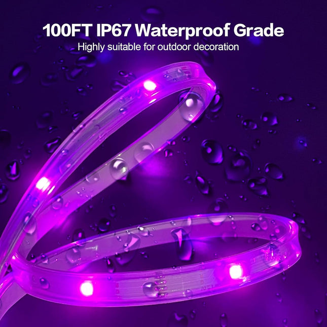 100ft Outdoor Led Strip Lights Waterproof IP67 Outdoor LED Lights Music Sync RGB Color Changing Led Light Strip with Bluetooth App Led Lights for Bedroom Roof Party Christmas Halloween