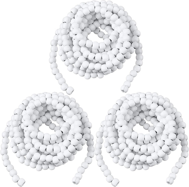 WILLBOND 3 Pieces 29.5 Feet Christmas Wooden Bead Garland Vintage Christmas Tree Bead Garland Round Bead Wreath for Christmas and Holiday Decorations (White)