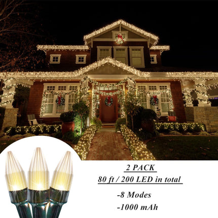 Solhice 2 Pack Solar String Lights for Outside, 200 LED 80ft Total Solar Christmas Lights Outdoor Waterproof, 8 Modes Warm White Xmas Tree Lights for Yard Garden Patio