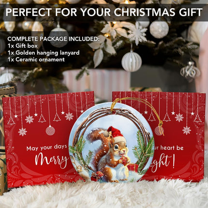 Squirrel Christmas Ornaments - Round Ceramic Christmas Ornaments Keepsakes s for who Love Squirrel - Ideal Squirrel Decor, Presents for Animal Lovers, Rustic Christmas Tree Decorations