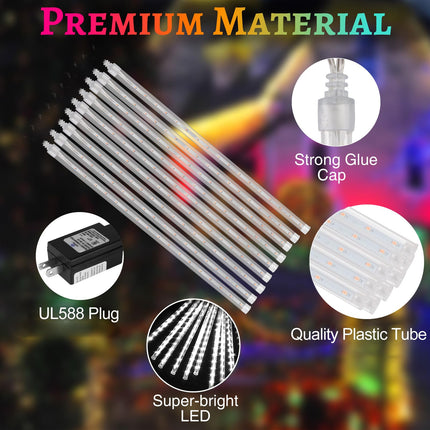 KNO Meteor Shower Lights 15 inch 24 Tubes 672 LED Christmas String Lights Plug in Outdoor Waterproof Falling Rain Lights for Wedding Party Garden Holiday Tree Decorations (Cool White)