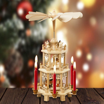 German Christmas Decoration Pyramid 18 Inches Nativity Scene. Holiday Nativity Carousel.6 Candle Holders. German Design