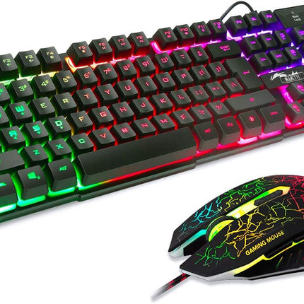 Multiple Color Rainbow LED Backlit Mechanical Feeling USB Wired Gaming Keyboard and Mouse Combo for Working or Game