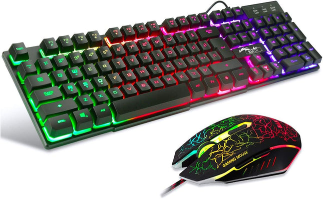Multiple Color Rainbow LED Backlit Mechanical Feeling USB Wired Gaming Keyboard and Mouse Combo for Working or Game