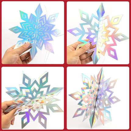 Winter Christmas Hanging Snowflake Decorations 15Pcs, 3D Iridescent Paper Snowflakes Rainbow Snow Flakes Garland for Winter Wonderland Holiday Frozen Christmas Birthday Party Home Decorations