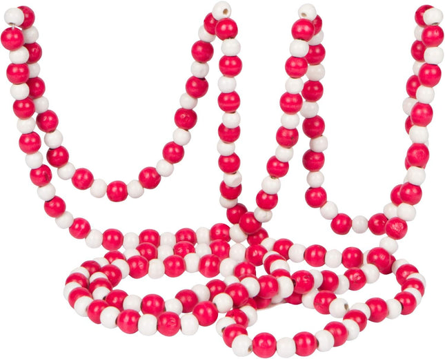 One Holiday Way 9-Foot Long Rustic Bright Red and White Wood Bead Garland Christmas Tree Decoration - Decorative Vintage Style Wooden Beads for Valentines Everyday Chic Country Farmhouse Home Decor
