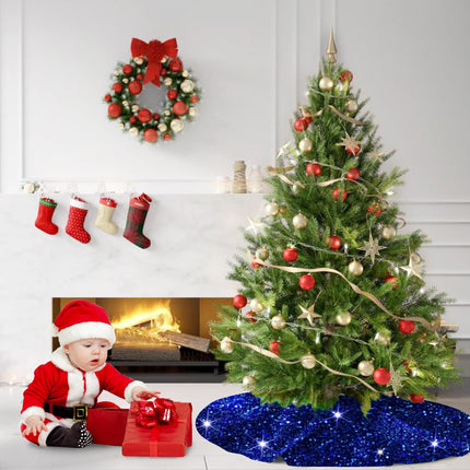 MODFUNS Sequin Tree Skirt Royal Blue Christmas Tree Skirt 60 Inch Velvet Fabric Large Xmas Tree Mat Glitter Tree Skirts Luxury Christmas Tree Skirts Sparkly Tree Cover Skirt Xmas Holiday Decor